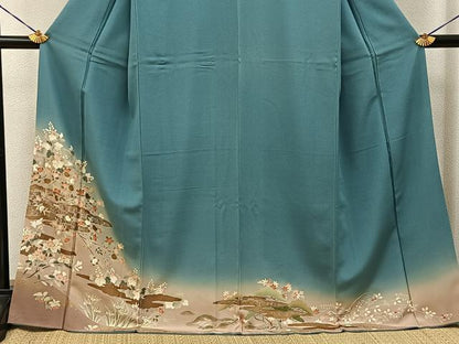 平和屋着物●訪問着　雲隠れ草花文　暈し染め　金彩　正絹　逸品　未使用　BAAY6172hj
