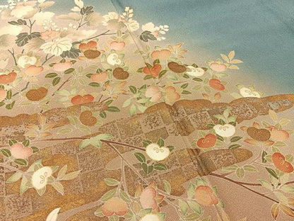 平和屋着物●訪問着　雲隠れ草花文　暈し染め　金彩　正絹　逸品　未使用　BAAY6172hj