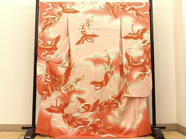 平和屋着物■豪華振袖　駒刺繍　鳳凰　暈し染め　金彩　正絹　逸品　BAAY6173hj