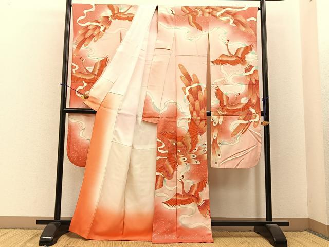 平和屋着物■豪華振袖　駒刺繍　鳳凰　暈し染め　金彩　正絹　逸品　BAAY6173hj
