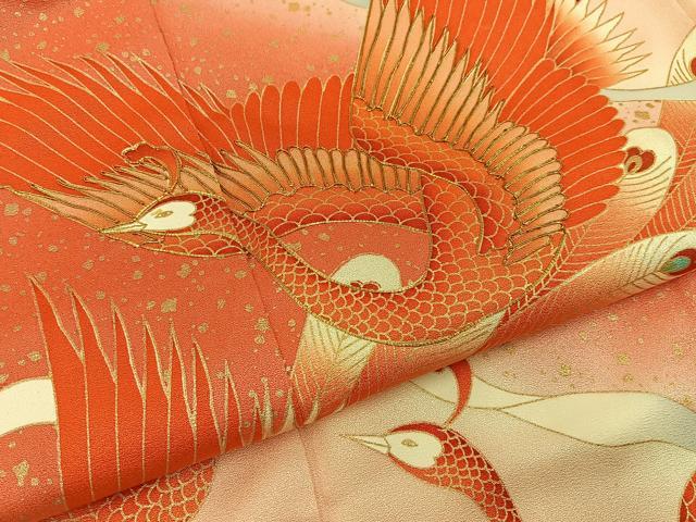 平和屋着物■豪華振袖　駒刺繍　鳳凰　暈し染め　金彩　正絹　逸品　BAAY6173hj
