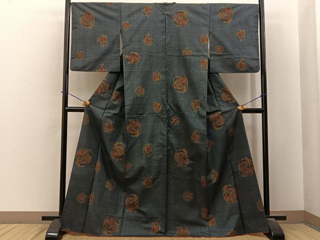 平和屋着物●本場大島紬　7マルキ　薔薇　正絹　逸品　BAAY6175hj
