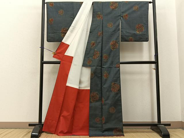 平和屋着物●本場大島紬　7マルキ　薔薇　正絹　逸品　BAAY6175hj