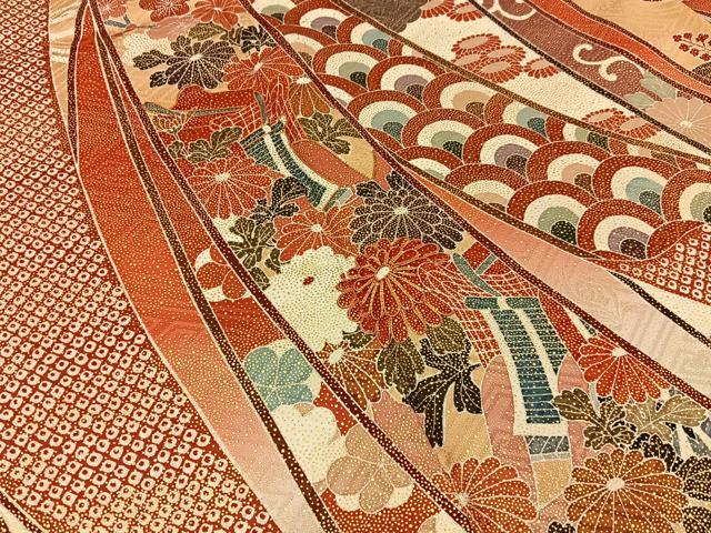 平和屋着物●豪華振袖　駒刺繍　束ね熨斗御所車花文　暈し染め　金彩　正絹　逸品　BAAY6180hj