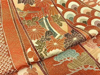 平和屋着物●豪華振袖　駒刺繍　束ね熨斗御所車花文　暈し染め　金彩　正絹　逸品　BAAY6180hj