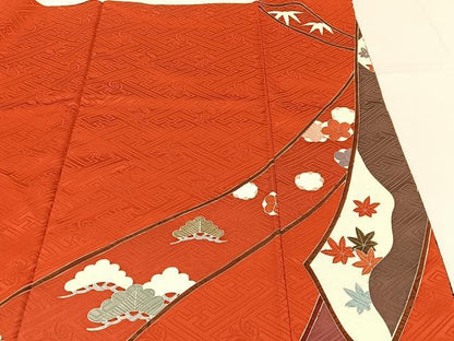 平和屋着物●豪華振袖　駒刺繍　束ね熨斗御所車花文　暈し染め　金彩　正絹　逸品　BAAY6180hj