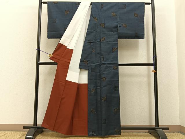平和屋着物■本場大島紬　7マルキ　枝葉文　正絹　逸品　未使用　BAAY6182hj