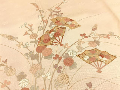 平和屋着物●訪問着　駒刺繍　流水扇面花文　暈し染め　金彩　正絹　逸品　未使用　BAAY6184hj