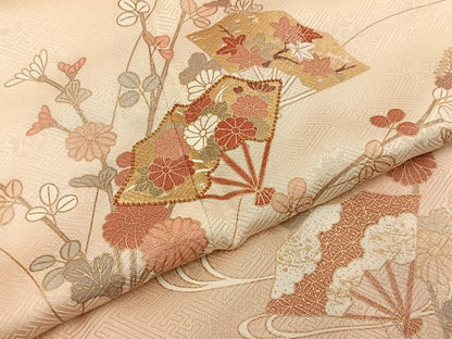 平和屋着物●訪問着　駒刺繍　流水扇面花文　暈し染め　金彩　正絹　逸品　未使用　BAAY6184hj