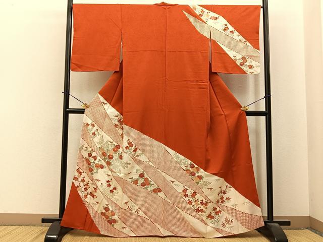 平和屋着物■訪問着　駒刺繍　秋草文　金彩　正絹　逸品　BAAY6186hj