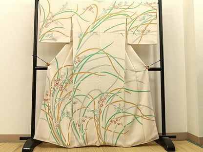 平和屋着物●訪問着　刺繍　草花文　正絹　逸品　BAAY6188hj
