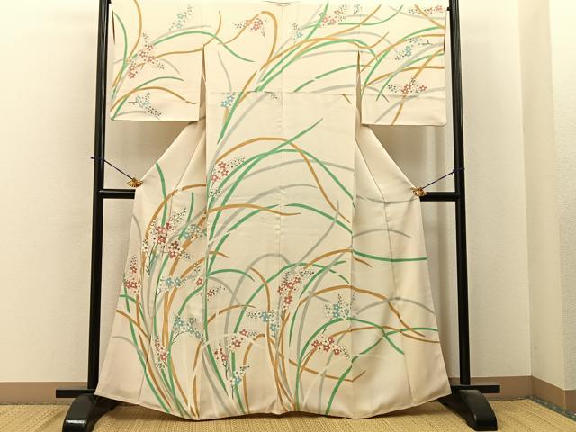 平和屋着物●訪問着　刺繍　草花文　正絹　逸品　BAAY6188hj