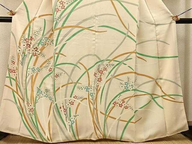 平和屋着物●訪問着　刺繍　草花文　正絹　逸品　BAAY6188hj