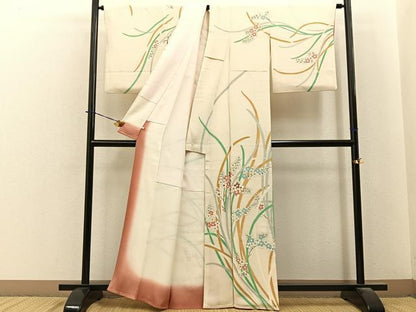 平和屋着物●訪問着　刺繍　草花文　正絹　逸品　BAAY6188hj