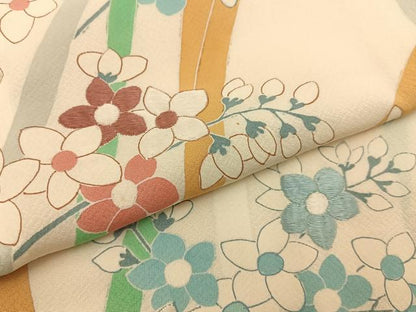平和屋着物●訪問着　刺繍　草花文　正絹　逸品　BAAY6188hj