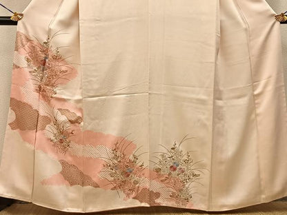 平和屋着物●訪問着　絞り　刺繍　雲重ね菊花文　金彩　正絹　逸品　未使用　BAAY6189hj
