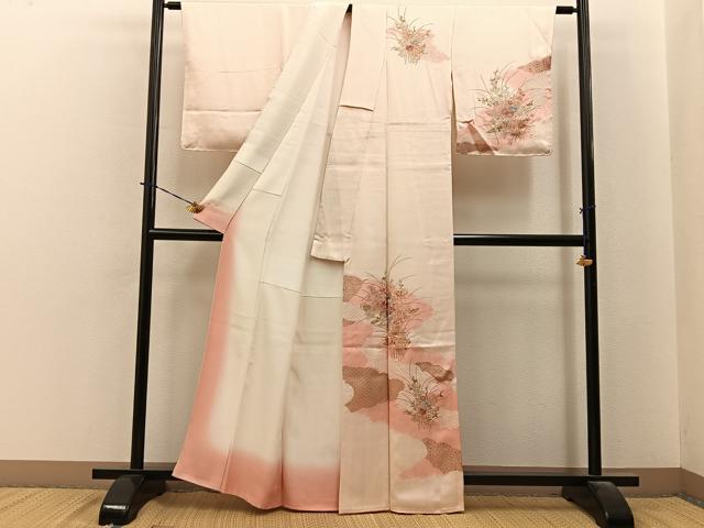 平和屋着物●訪問着　絞り　刺繍　雲重ね菊花文　金彩　正絹　逸品　未使用　BAAY6189hj