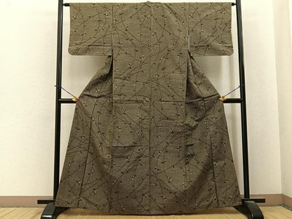 平和屋着物■上質な紬　草葉文　正絹　逸品　BAAY6191hj