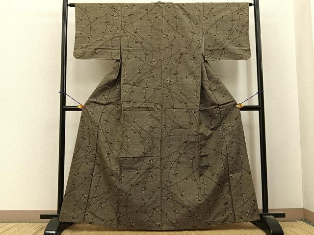 平和屋着物■上質な紬　草葉文　正絹　逸品　BAAY6191hj