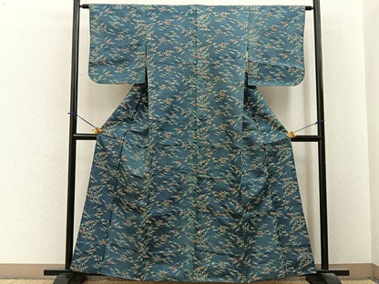 平和屋着物■上質な小紋　紬地　型染め　飛鶴文　正絹　逸品　BAAY6197hj