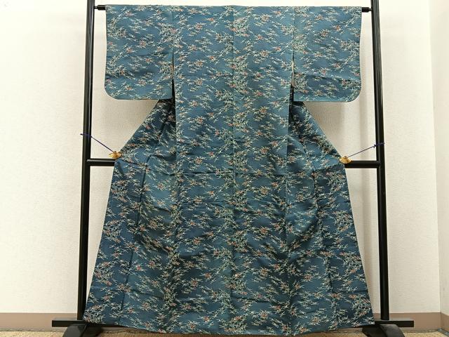 平和屋着物■上質な小紋　紬地　型染め　飛鶴文　正絹　逸品　BAAY6197hj