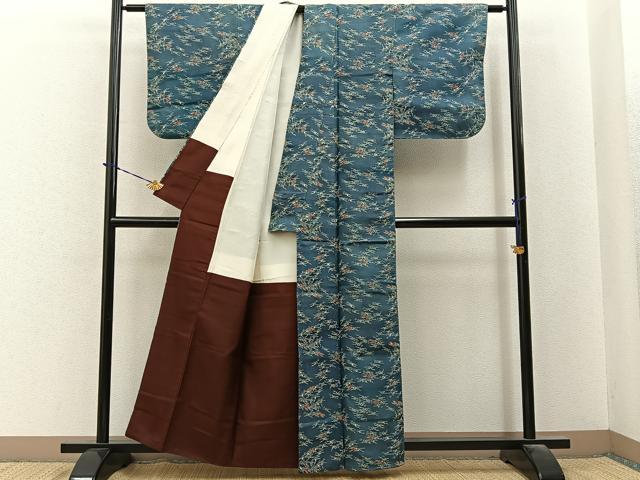 平和屋着物■上質な小紋　紬地　型染め　飛鶴文　正絹　逸品　BAAY6197hj