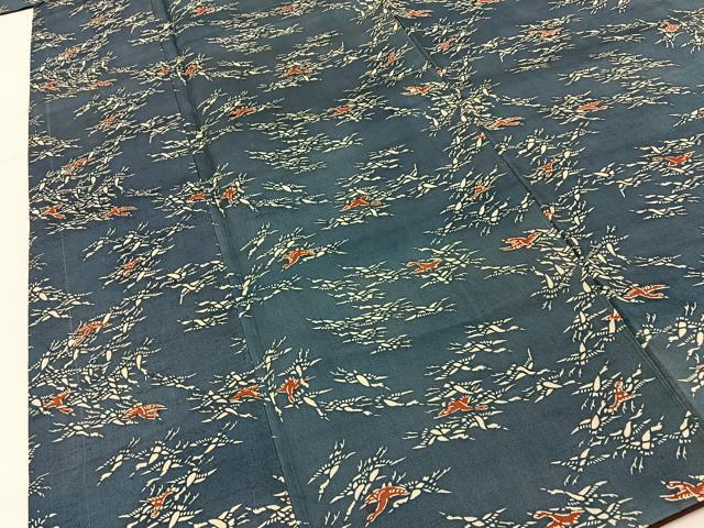 平和屋着物■上質な小紋　紬地　型染め　飛鶴文　正絹　逸品　BAAY6197hj