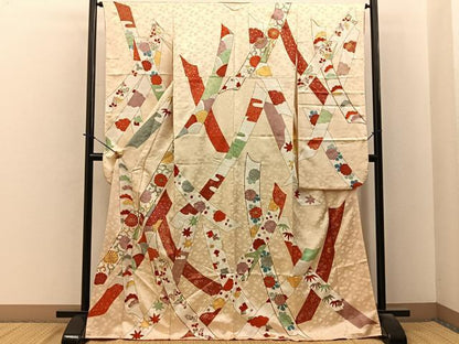 平和屋着物■豪華振袖　駒刺繍　熨斗草花文　金彩　正絹　逸品　BAAY6199hj
