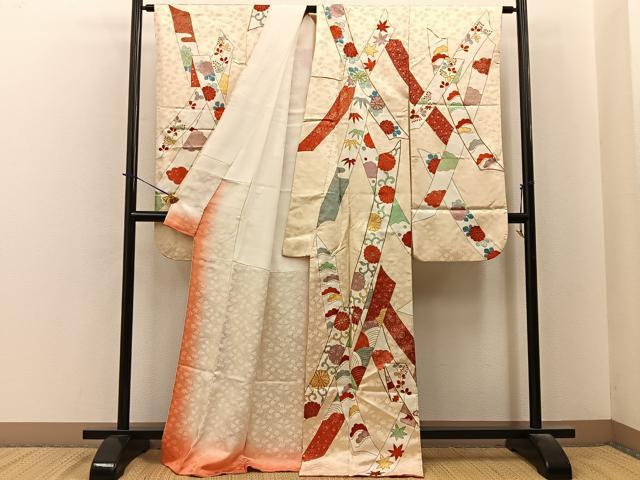 平和屋着物■豪華振袖　駒刺繍　熨斗草花文　金彩　正絹　逸品　BAAY6199hj