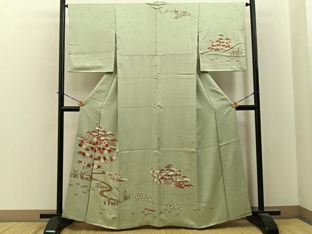 平和屋着物■訪問着　流水風景花文　金彩　三越扱い　正絹　逸品　BAAY6201hj