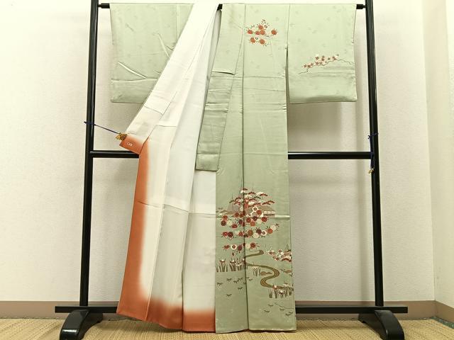 平和屋着物■訪問着　流水風景花文　金彩　三越扱い　正絹　逸品　BAAY6201hj