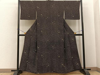 平和屋着物●上質な小紋　雪輪梅文　黒地　鬼しぼ縮緬　正絹　逸品　BAAY6206hj