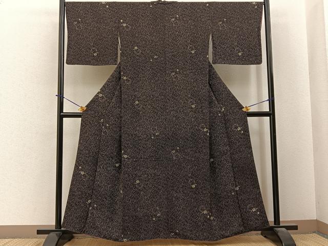 平和屋着物●上質な小紋　雪輪梅文　黒地　鬼しぼ縮緬　正絹　逸品　BAAY6206hj