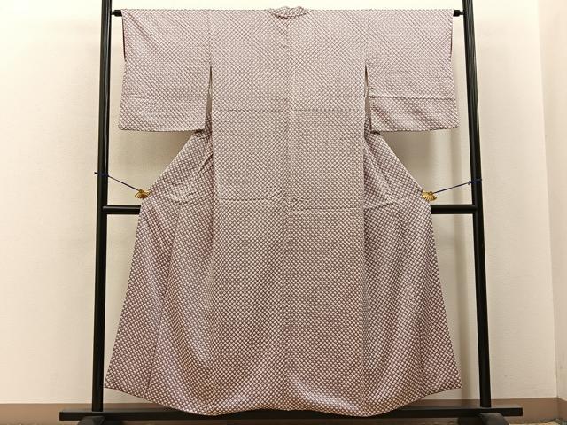 平和屋着物■上質な小紋　総絞り　菱文様　正絹　逸品　BAAY6215hj