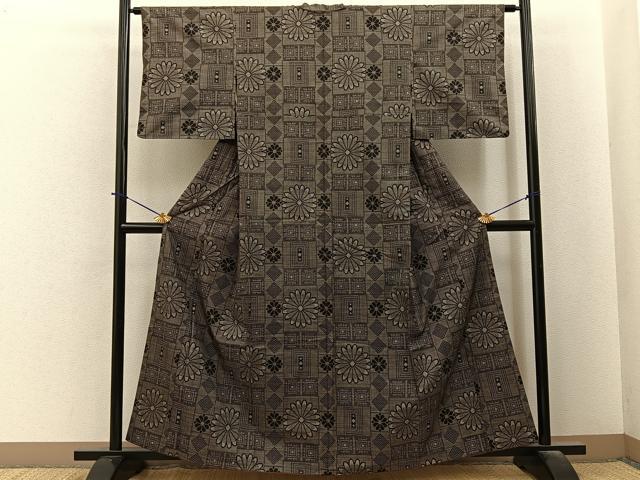 平和屋着物●本場大島紬　7マルキ　菊吉祥文　正絹　逸品　BAAY6223hj