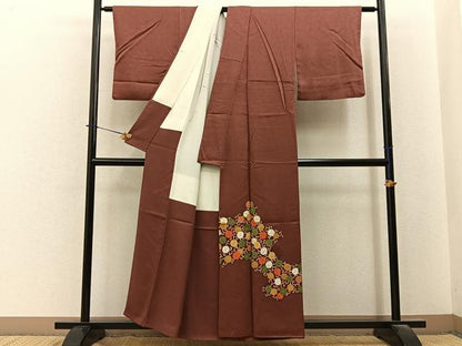 平和屋着物■豪華色留袖　刺繍　菊唐草文　金彩　正絹　逸品　BAAY6224hj