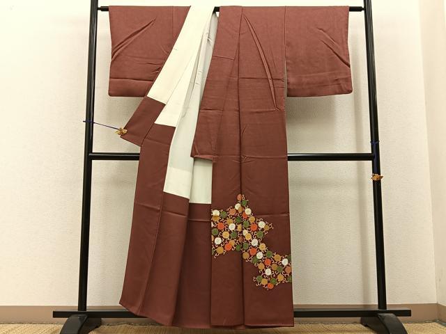 平和屋着物■豪華色留袖　刺繍　菊唐草文　金彩　正絹　逸品　BAAY6224hj