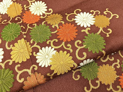 平和屋着物■豪華色留袖　刺繍　菊唐草文　金彩　正絹　逸品　BAAY6224hj
