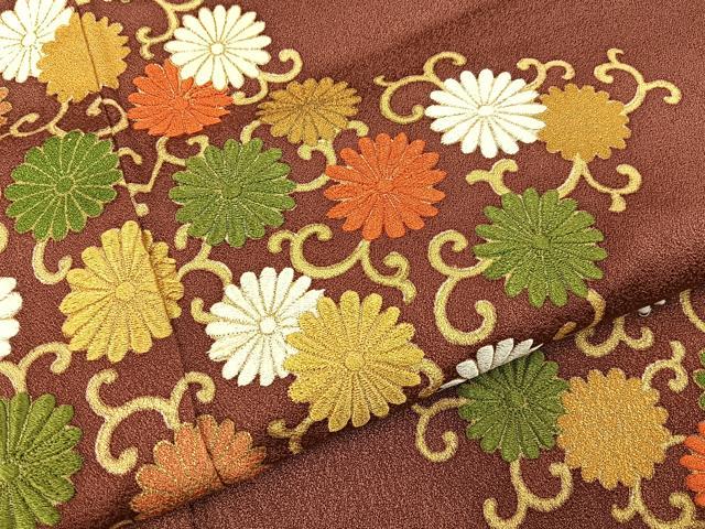 平和屋着物■豪華色留袖　刺繍　菊唐草文　金彩　正絹　逸品　BAAY6224hj