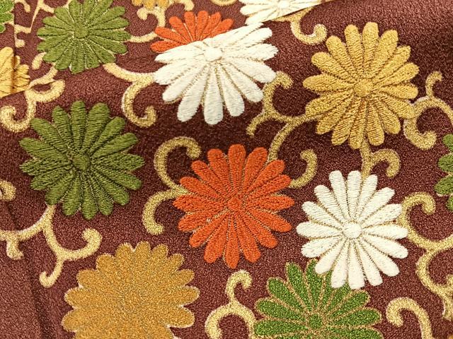 平和屋着物■豪華色留袖　刺繍　菊唐草文　金彩　正絹　逸品　BAAY6224hj