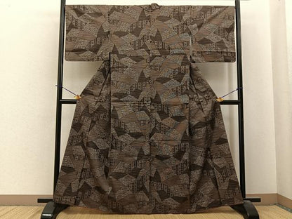 平和屋着物■上質な紬　切嵌菊吉祥文　正絹　逸品　BAAY6225hj