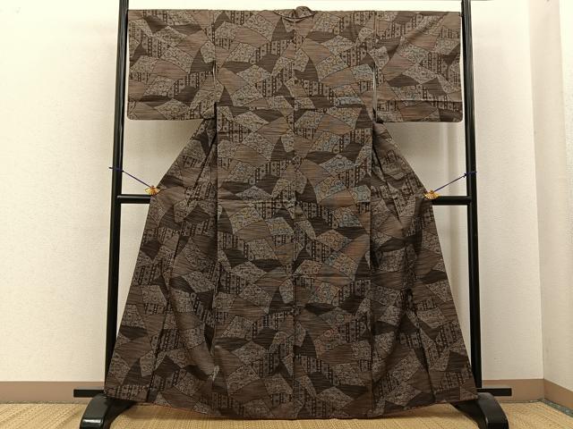 平和屋着物■上質な紬　切嵌菊吉祥文　正絹　逸品　BAAY6225hj