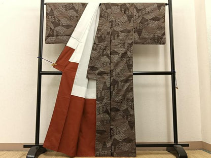 平和屋着物■上質な紬　切嵌菊吉祥文　正絹　逸品　BAAY6225hj
