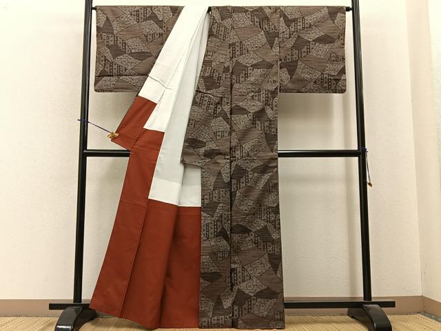 平和屋着物■上質な紬　切嵌菊吉祥文　正絹　逸品　BAAY6225hj