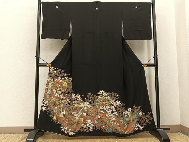 平和屋着物■豪華黒留袖　駒刺繍　源氏物語　金彩　正絹　逸品　BAAY6227hj