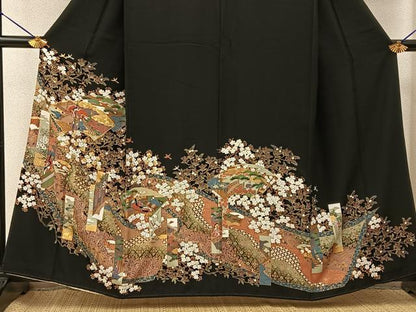 平和屋着物■豪華黒留袖　駒刺繍　源氏物語　金彩　正絹　逸品　BAAY6227hj
