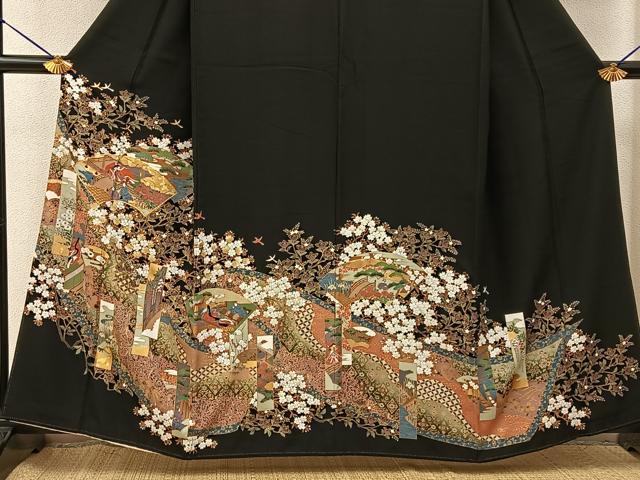 平和屋着物■豪華黒留袖　駒刺繍　源氏物語　金彩　正絹　逸品　BAAY6227hj