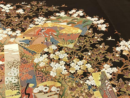 平和屋着物■豪華黒留袖　駒刺繍　源氏物語　金彩　正絹　逸品　BAAY6227hj