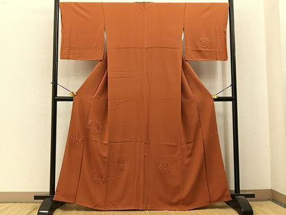 平和屋着物■無地絵羽訪問着　総刺繍　剣片喰文　代赭色　正絹　逸品　未使用　BAAY6230hj