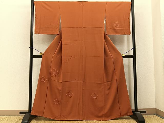 平和屋着物■無地絵羽訪問着　総刺繍　剣片喰文　代赭色　正絹　逸品　未使用　BAAY6230hj